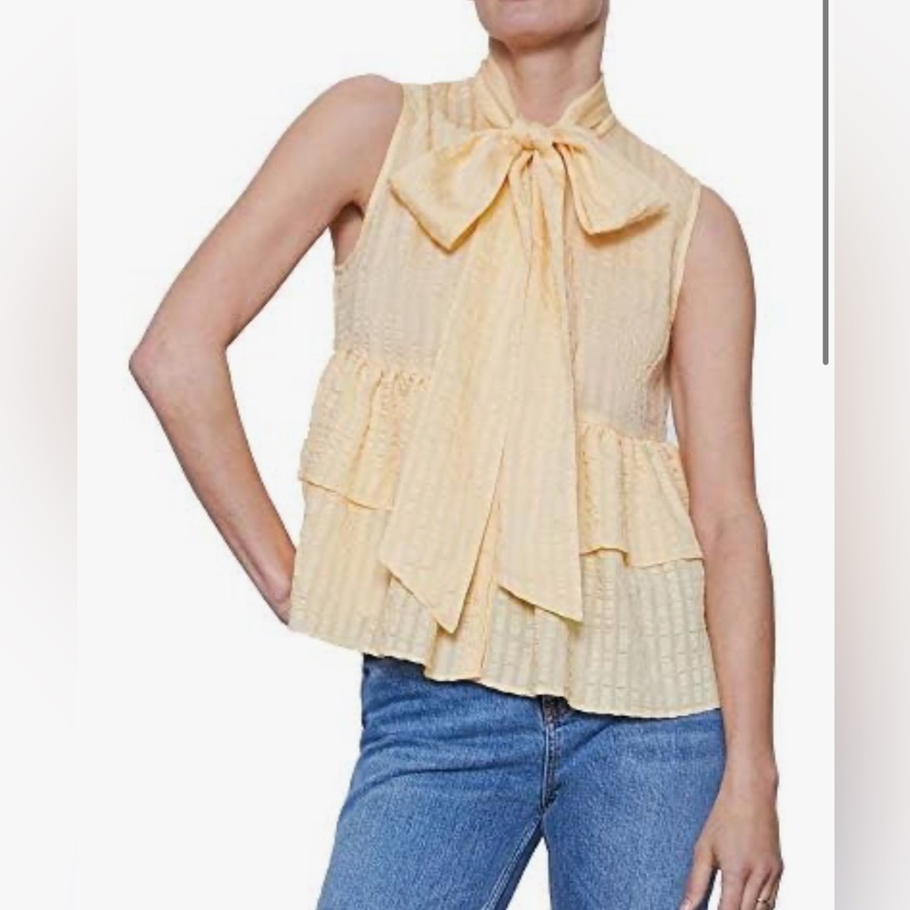 Zara Women Ruffle Blouse Pale Yellow Size L
